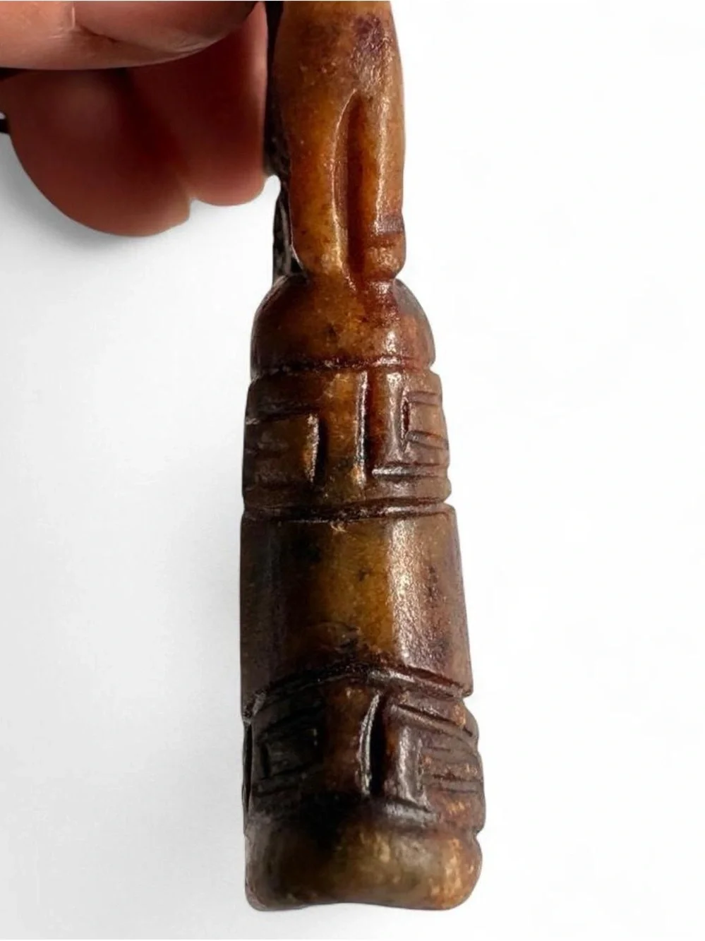 Vintage Carved brown/russet jade pendant featuring archaic style pattern dragon